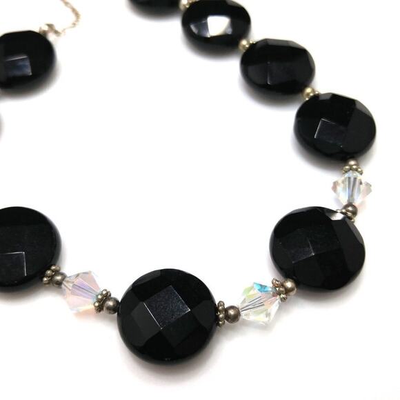 Vintage Large Black AB Crystal Beaded Necklace, 25 Inches, Strung on Wire, 25 In - Picture 6 of 7